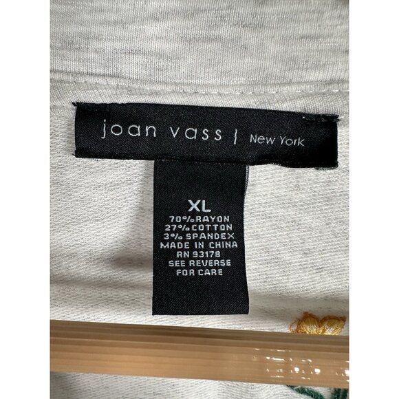 Joan Vass New York Gray Floral Sweater Women’s XL Stretch Knit Crew Neck - Picture 6 of 7